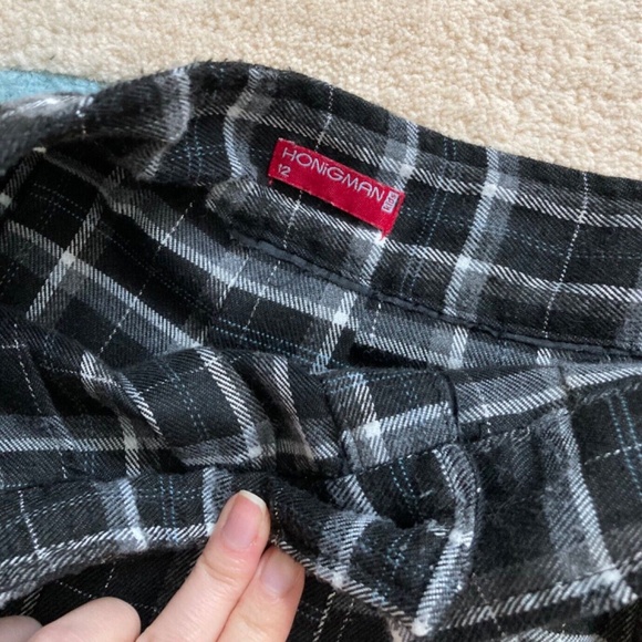 Vintage Honigman Schoolgirl Pleated Black Grey Plaid Button Front Miniskirt XS 0 - Picture 3 of 6